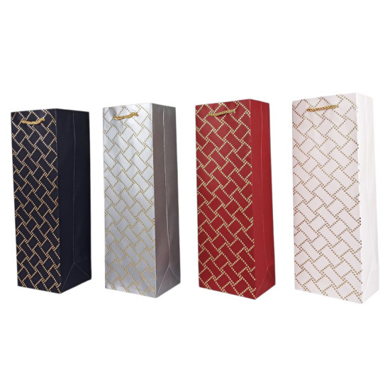 Пакет подарунковий  під пляшку "Fashion" 12 х 35 х 9см, 210г/м2, 4 дизайни Unison (124926-35)