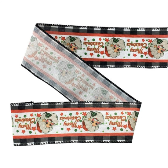 Лента полиэстер новогодняя Merry Christmas 63мм , 10 ярд (D30250-21)