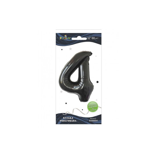 Цифра фольгированная  "4" черная 32"(80cm) Pelican (830954)