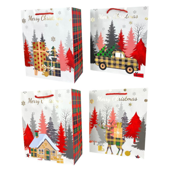 Пакет подарочный новогодний , 26 х 32 х 12cm 4 дизайна Unison (746M)