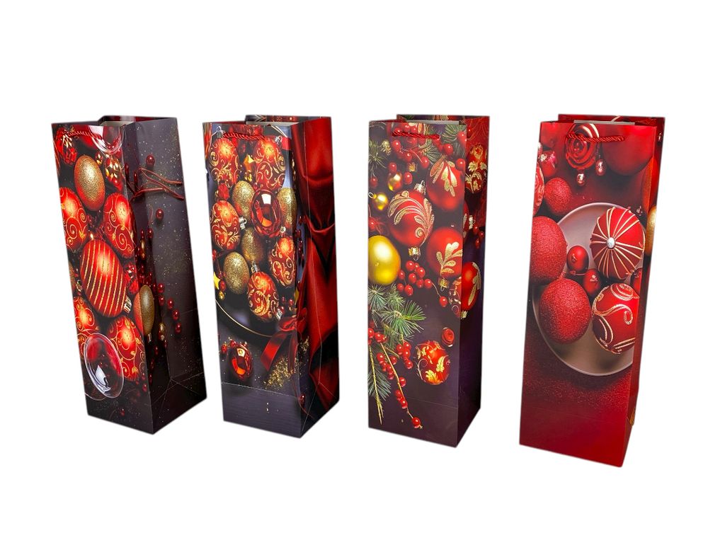 Пакет подарочный новогодний под бутылку, 4 дизайна, 210g, 36 х 10 х 11  см (ZY-5608-2J)