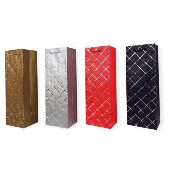 Пакет подарунковий  під пляшку "Fashion" 12 х 35 х 9см, 210г/м2, 4 дизайни Unison (124955-35)
