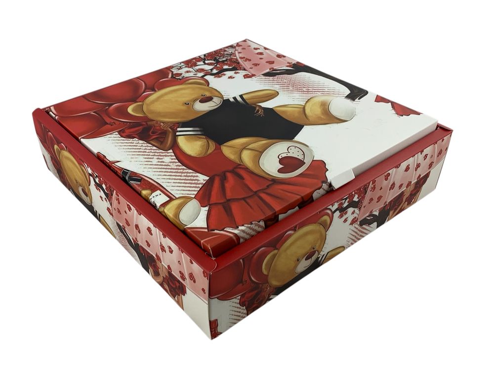 Подарочная коробка раскладная, 25 х 25 х 7,2см,  350гр  Мишка Unison (H806-2M)