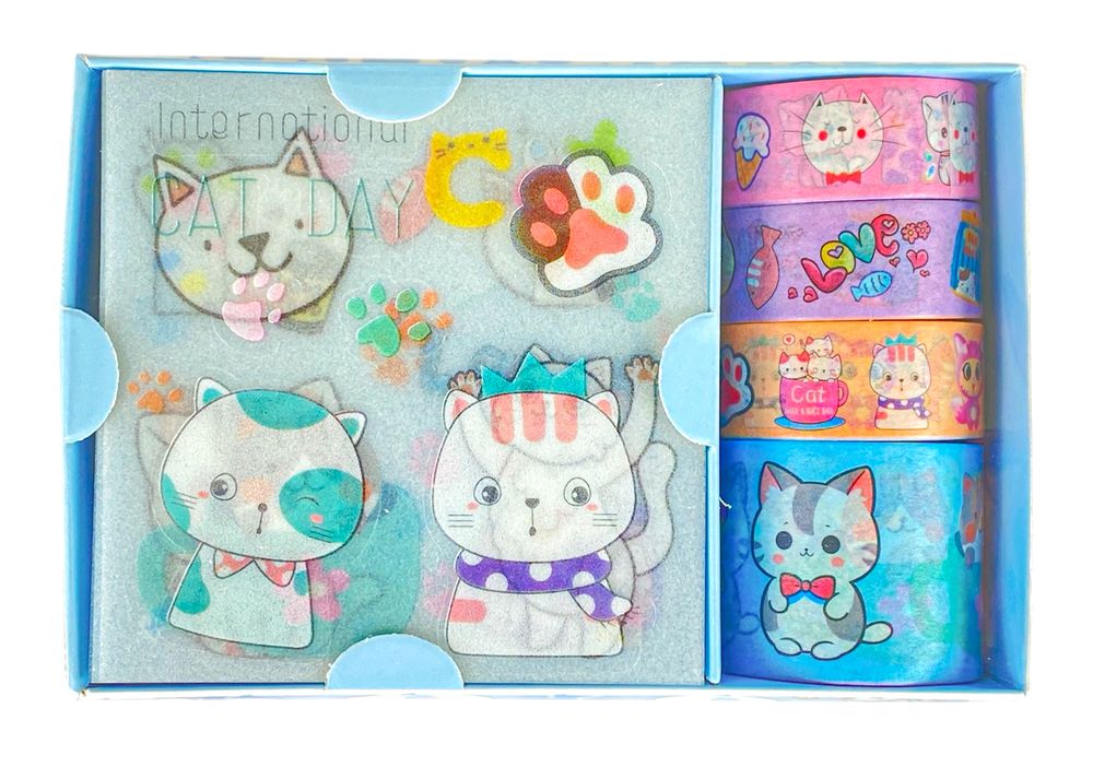 Набор наклейки + ленты декоративные бумажные Washi 4шт (MZ-08)