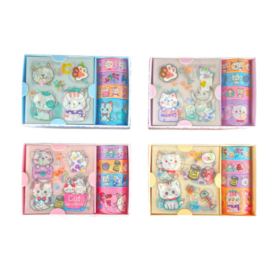 Набор наклейки + ленты декоративные бумажные Washi 4шт (MZ-08)