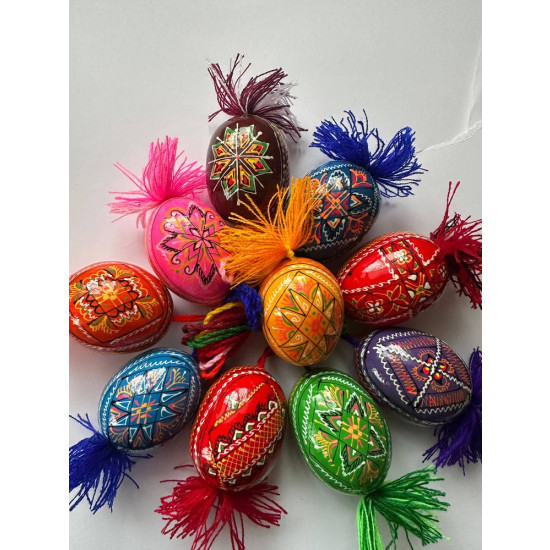 Декоративная деревянная писанка подвесная с кистями, 6см Разноцветный Unison (L00004)