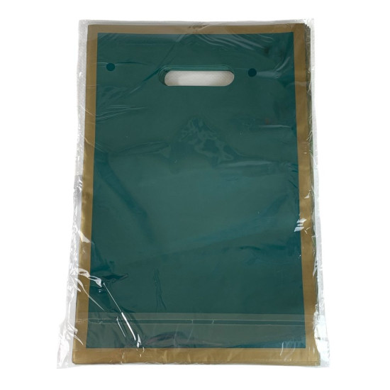 Пакет полиэтиленовый с прорезной ручкой, 39 х 27см 50шт/уп (10803 green-gold)