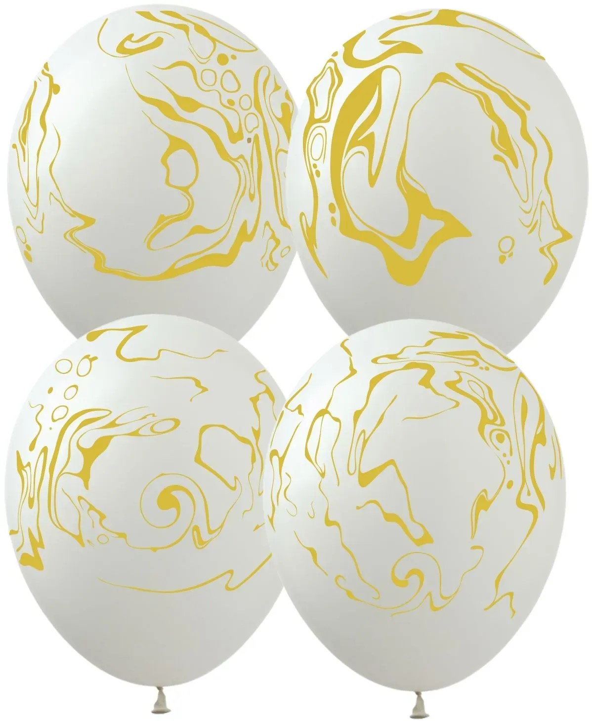 Шарики  латексные 12"(30сm) "Мрамор золото"  10шт Белый Unison (8200612)