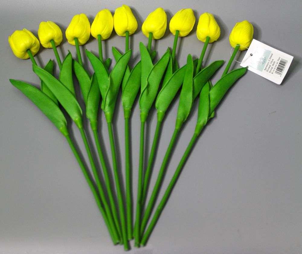 Букет латексных тюльпанов с эффектом живого прикосновения 9 бутонов (4 х 4см) желтый 34 см Желтый Marill (C30444-08)