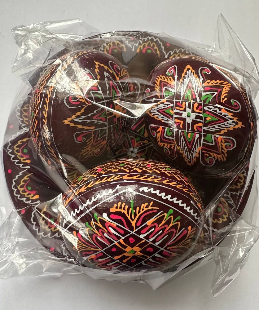 Набор декоративных деревянных писанок на тарелку с традиционным орнаментом Коричневый Unison (L-001  brown)