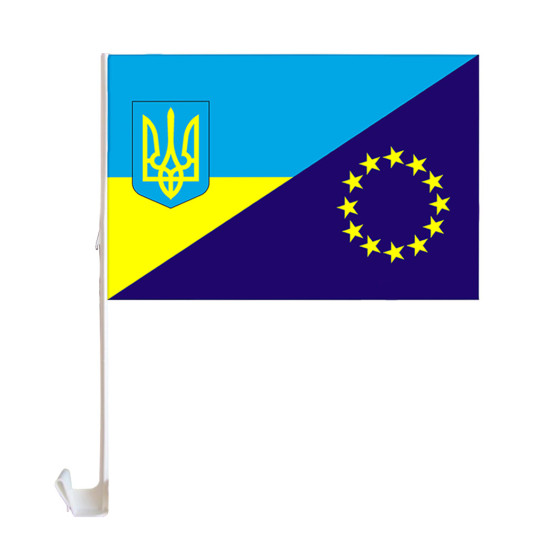 Флаг для автомобиля "УКРАИНА-ЕВРО" 30см*45см (со штоком) (781028)