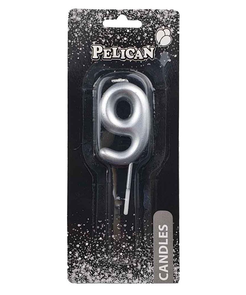 Свеча для торта Pelican "9" СЕРЕБРО 5 см Серебряный Pelican (865029)