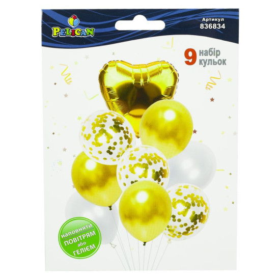 Набор из 9 шариков Pelican, Сердечко  золотое, 836834 (836834)