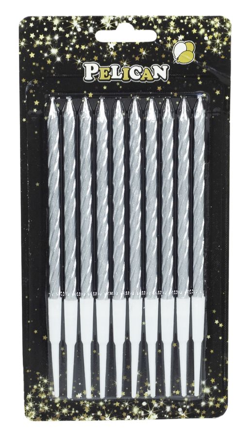 Набор свечей для торта "СПИРАЛЬНЫЕ 14 см", СЕРЕБРО 10шт / уп Серебряный Pelican (868122)