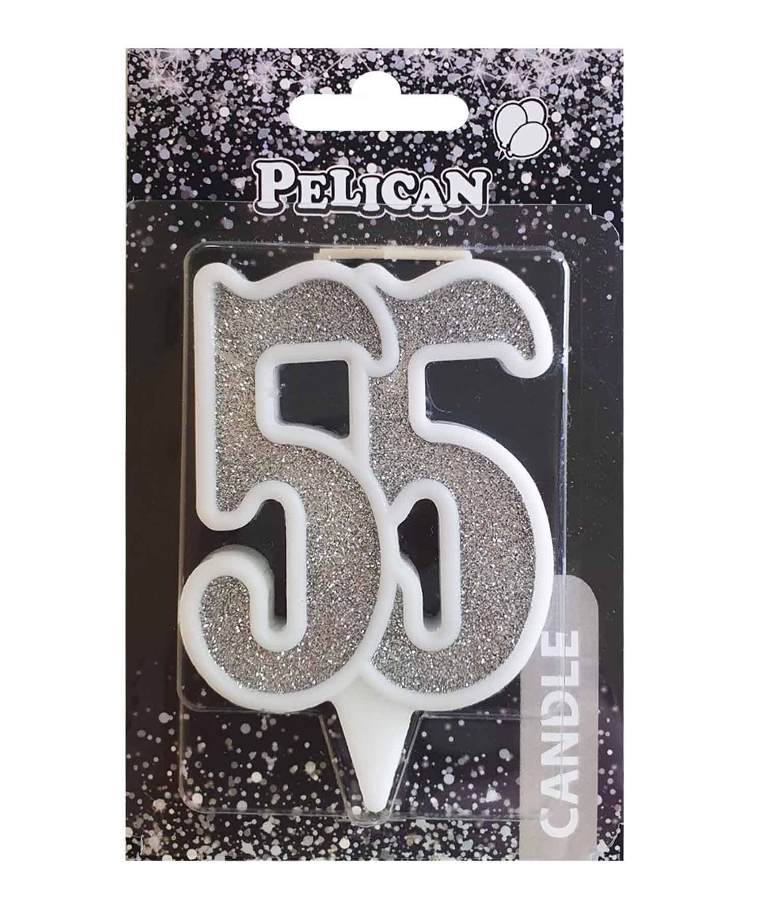 Свеча юбилейная для торта Pelican "55" СЕРЕБРО 7см Серебряный Pelican (867255)