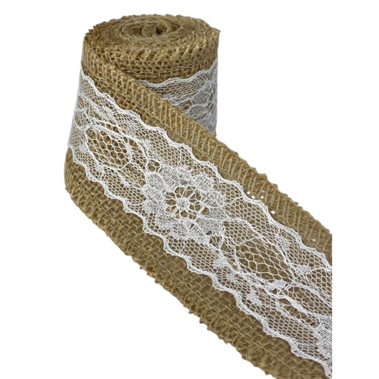 Лента льняная с кружевом 5см х 2м Бежевый Unison (0815-1)