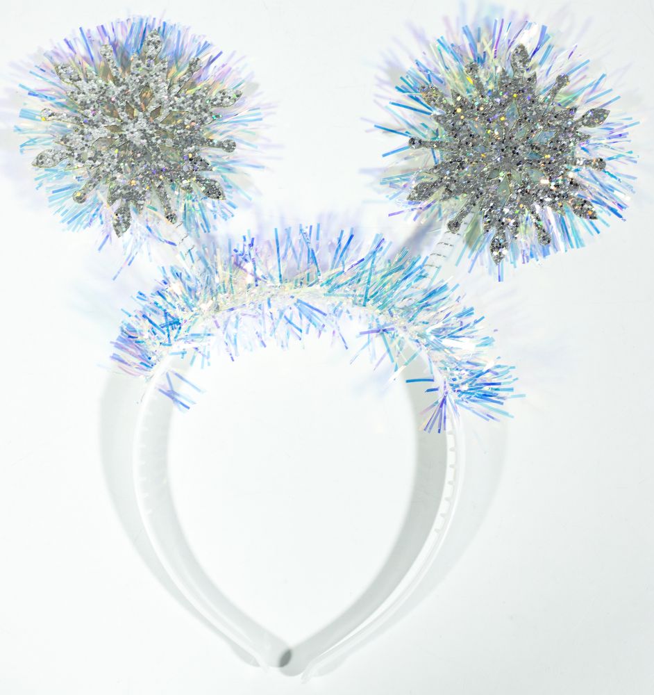 Обруч новогодний  на голову  "Снежинки" серебрянные 24см Серебряный Unison (TK-203)