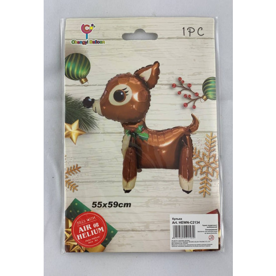 Шарик фигурный фольгированный 3D,  "Новогодний олень" 55 х 59см Разноцветный Без бренда (HEWN-C2134)