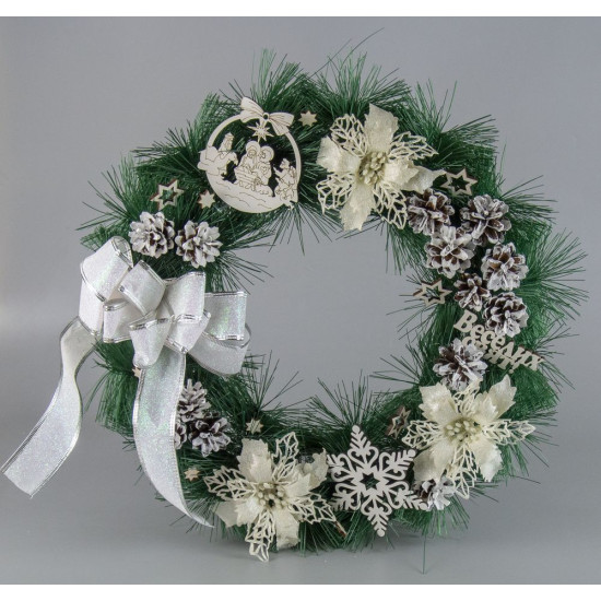 Венок рождественский зеленый 40 см Белый Unison (C00012)