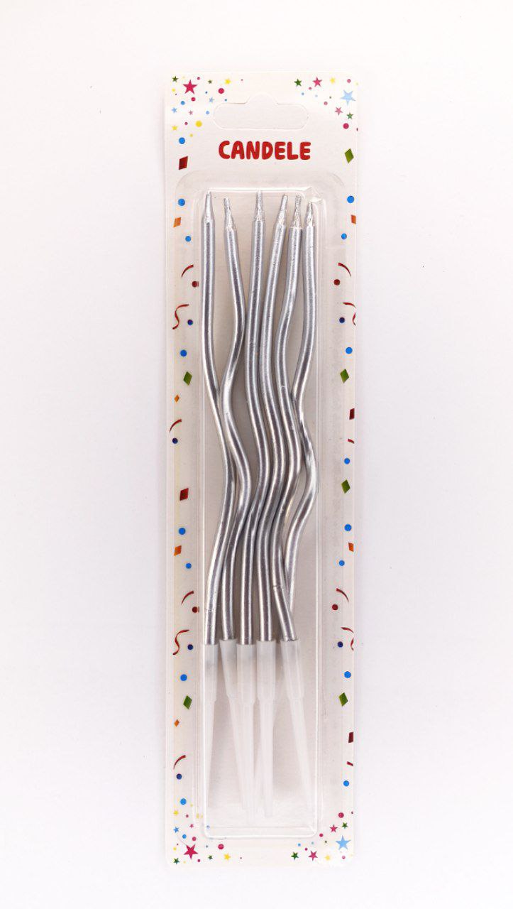 Набор свечей для торта "Коктейльный 16см", СЕРЕБРО, 6шт/уп Серебряный Unison (Y-1 silver)