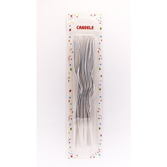 Набор свечей для торта "Коктейльный 16см", СЕРЕБРО, 6шт/уп Серебряный Unison (Y-1 silver)