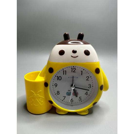 Часы   будильник "Божья коровка" с подставкой стаканом 15см 4 цвета Unison (7053)