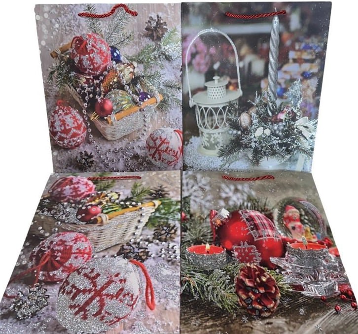 Новогодний подарочный пакетс глитером , 26х32х10см, 4 дизайна,  EF-2336L-3 Разноцветный Unison (EF-2336L-3)