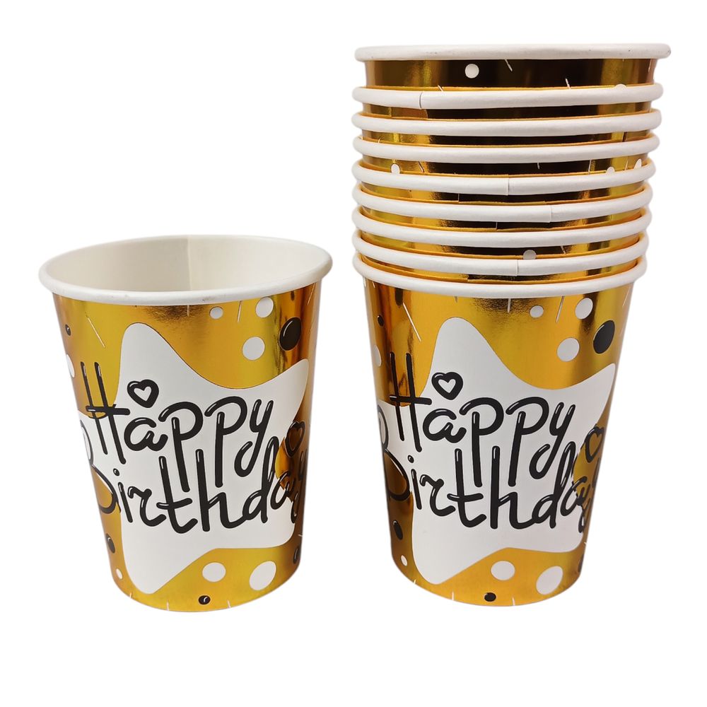 Стаканчики картонные одноразовые фольгированные 10 шт, звезда Happy birthday Золотой Без бренда (10148 gold)