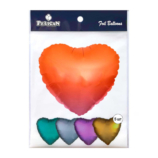 Шарик фольгированный Pelican 18' Сердце  омбре Оранжево-розовое 45 см, (5шт) Оранжевый Pelican (833676)