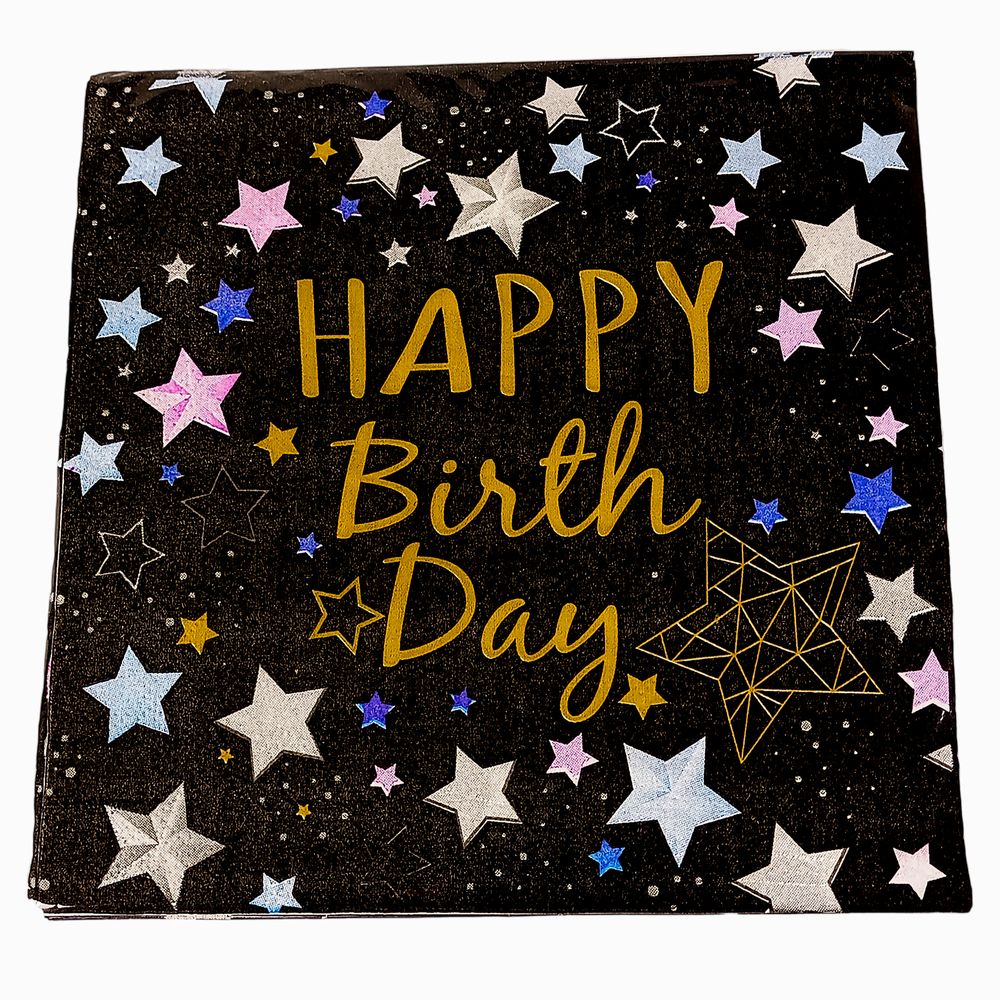Салфетки 33 х 33см, двухслойные, 20 шт, звезда Happy birthday Черный Без бренда (10153 black)
