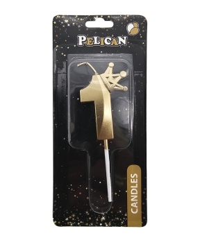 Свеча цифра 3D с короной "1", золото 6см (863101)