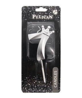 Свічка цифра 3D з короною "7", срібло 6см (863117)