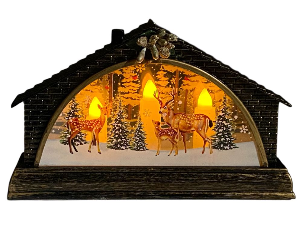 Светящийся сувенир декоративный LED "Домик-Олень" 15,5 х 4 х 9,5см (ZF-080-А-3)