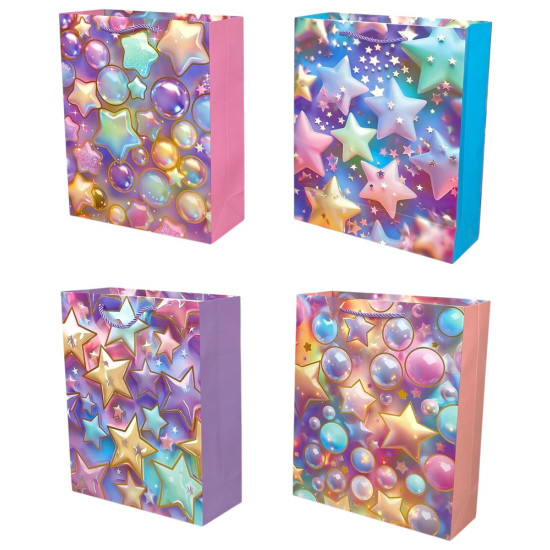 Пакет подарунковий  з фольгою 18 х 23 х 10см, 210гр, Зірки Різнокольоровий Unison (SM1110S)
