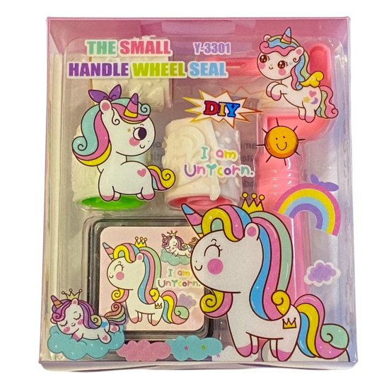 Набор штампиков 3шт "Единорог" ролик, штемпельная подушка в блистере Розовый Unison (3301-U)