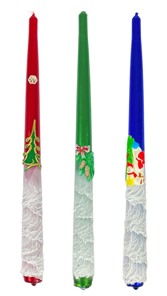 Свеча с новогодним декором Стожек, парафин, 30см, горение 8 часов (S30-001 green)
