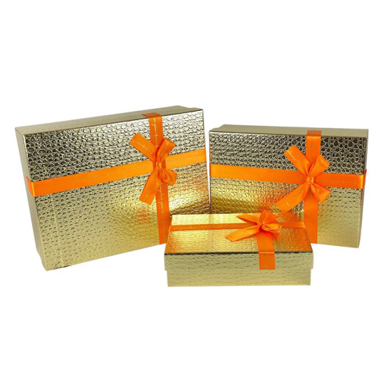 Набор коробок 3 шт прямоугольные, 33х 25 х 12см  Крокодил (10236  gold)