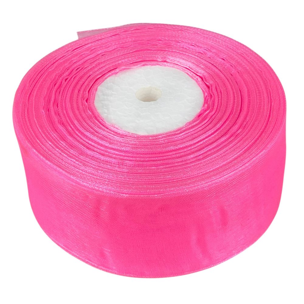 Лента с органзы  ярко- розовая 4,0 см х  50 ярдов Розовый Marill (D02040-005)