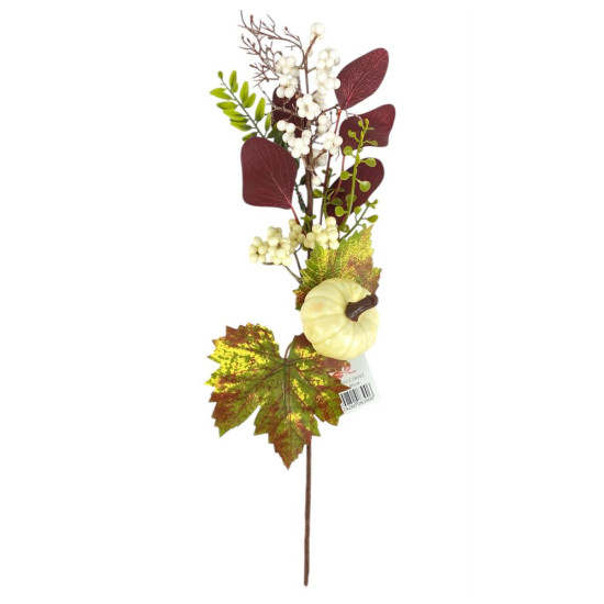 Осенняя веточка с тыквой 46 см, молочно-бордово-зеленая (c30582)