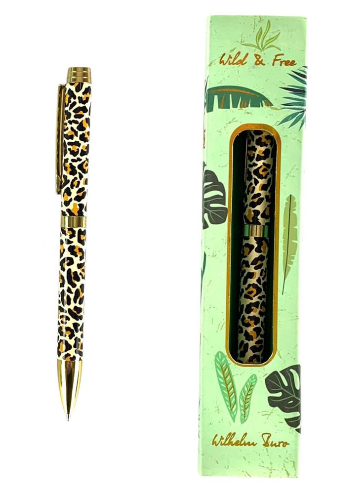 Ручка шариковая автоматическая, металлическая, с леопардовым принтом (WB167)