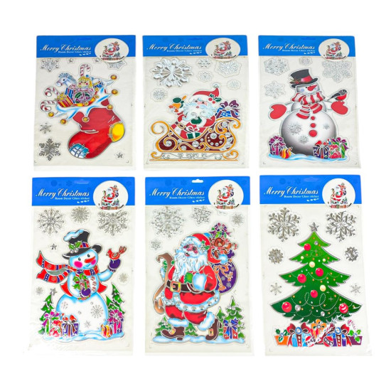Наклейки для окон силикон "Santa" 23*38см, mix (6527-P3-11)