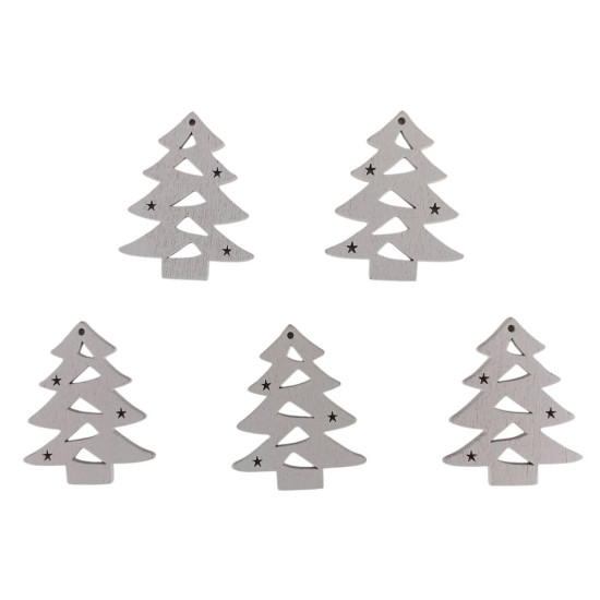 Деревянная елка с треугольниками 5 х 6см, белая, 5шт (TK-033)