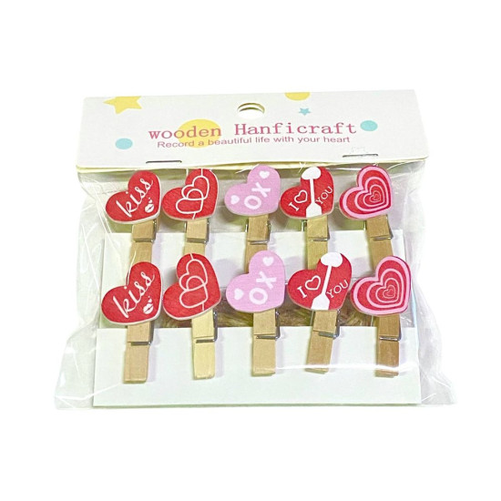 Прищепка декоративная "Сердце" 3,5см 10шт деревянная (539-1)