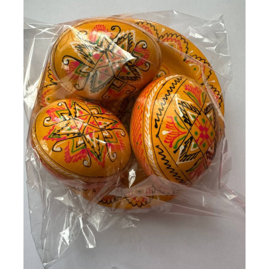 Набор декоративных деревянных писанок на тарелку с традиционным орнаментом Желтый Unison (L-001  yellow-hot)