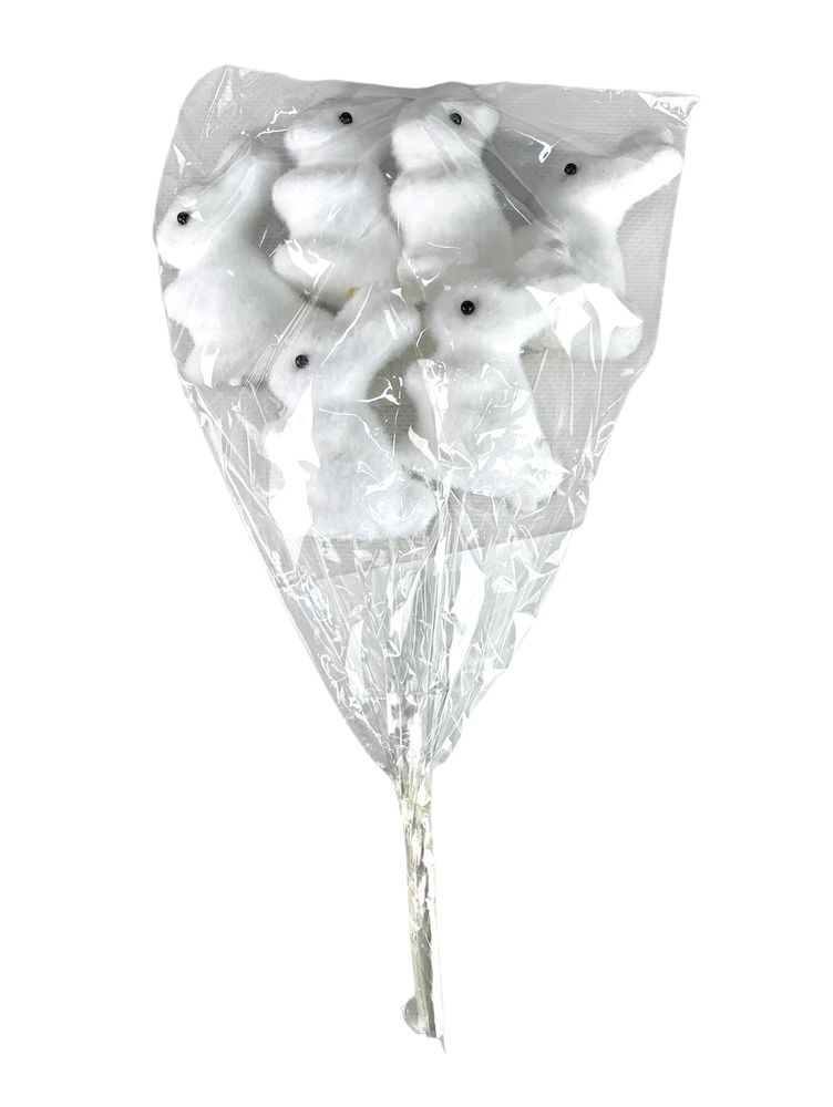 Набор белых пасхальных кроликов 6 см -6шт на палочке (L00174)