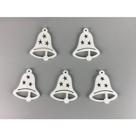 Деревянный колокольчик со звездами 5 х 6см, белый, 5шт (TK-023)