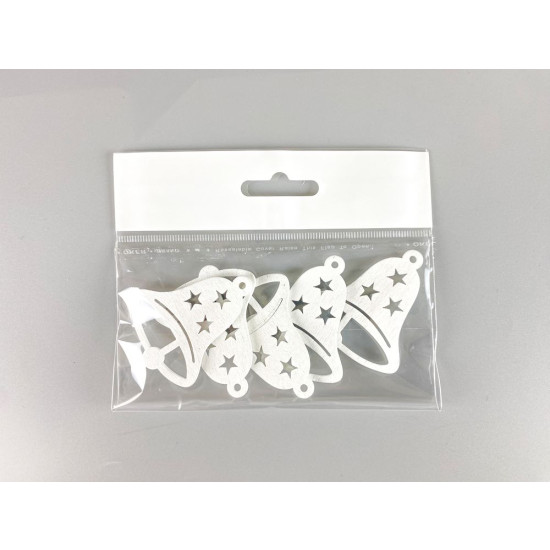 Деревянный колокольчик со звездами 5 х 6см, белый, 5шт (TK-023)