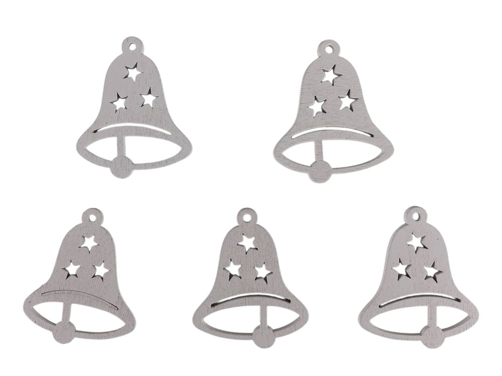 Деревянный колокольчик со звездами 5 х 6см, белый, 5шт (TK-023)