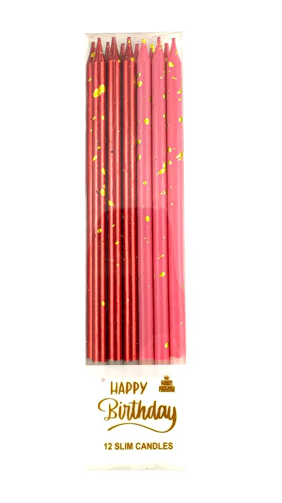 Набір свічок для торту з блиском,15,0 см, рожевий-червоний, 12шт (625622 pink-red)