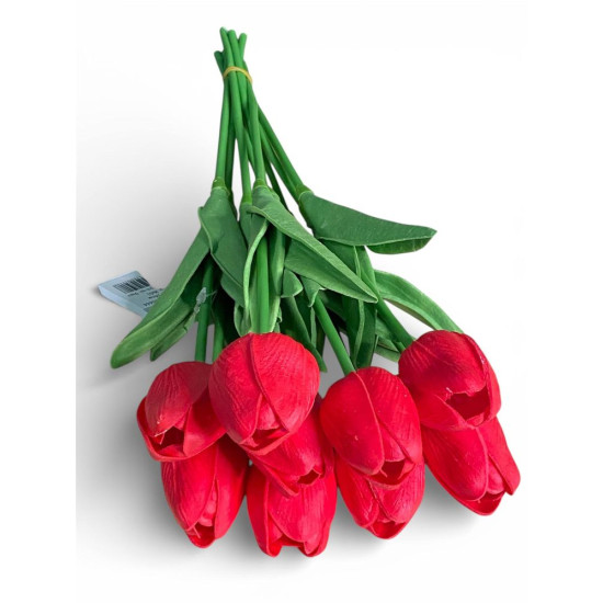 Букет латексных тюльпанов с эффектом живого прикосновения 9 бутонов (4 х 4см) красный 34 см Красный Marill (C30444-01)